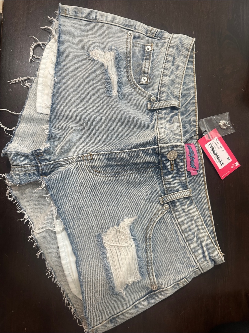Edikted Light Blue Distressed Denim Cutoff Shorts